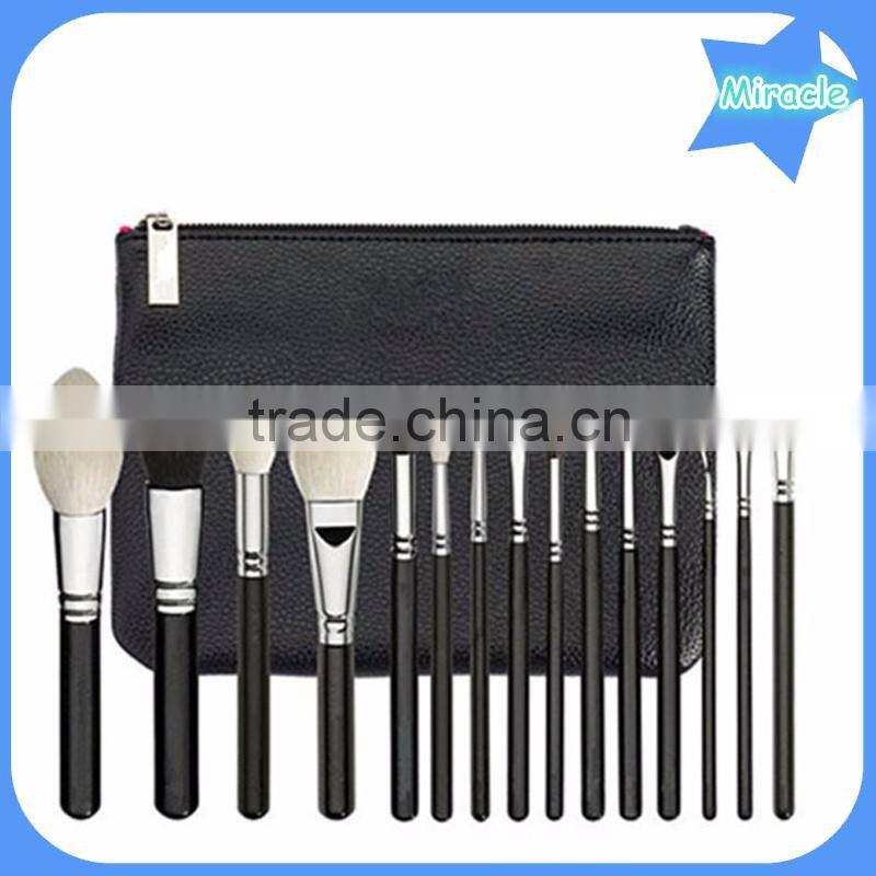Wholesale cosmetic tool 15pcs make up brushes black wooden natural makeup brush set