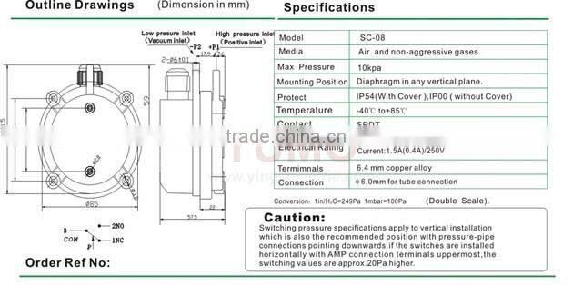 SC-08 Differential pressure switch Low Pressure switch air sense switch