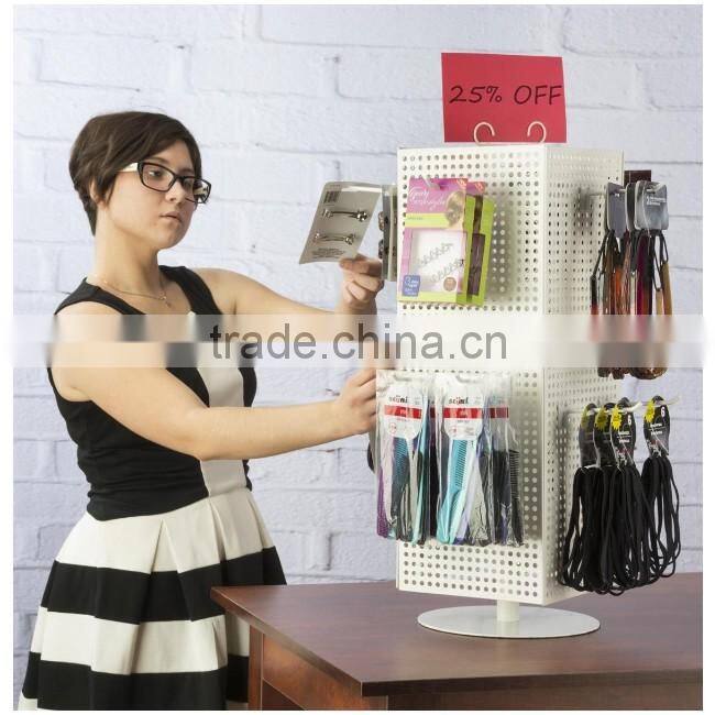 60 Hooks White Magnetic Counter Pegboard Spinner Rack