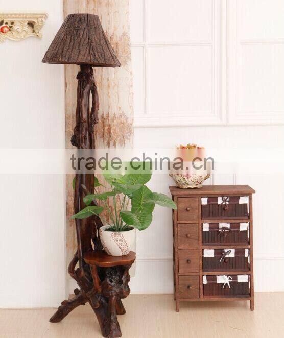 Southeast Asia Style Root Carved Floor Lamp, Unique Design Wood Carved Standard Lamp with Bark Lampshade (BF01-X1166)
