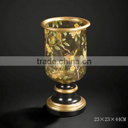 Floral Painted Wooden Candlestick Holder, Elegant Home Decorative Floor Standing Candle Holder,Unique Design Art Painting Crafts