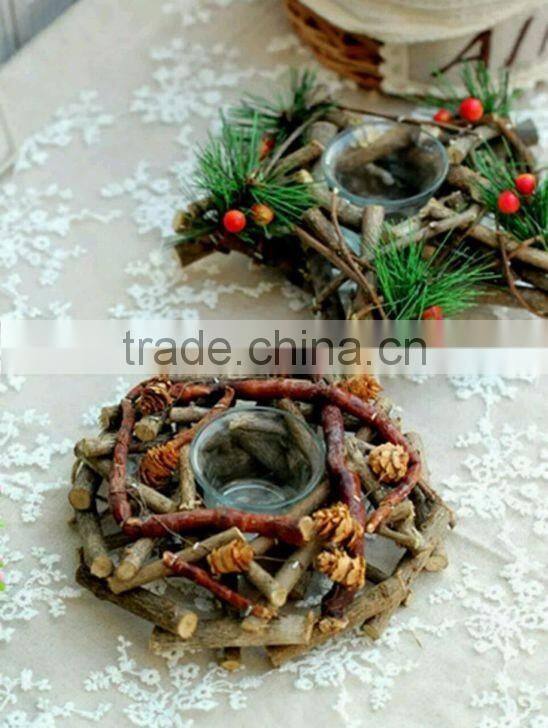 Vintage Chic Wooden Wicker Candle Holder Light Holder Christmas