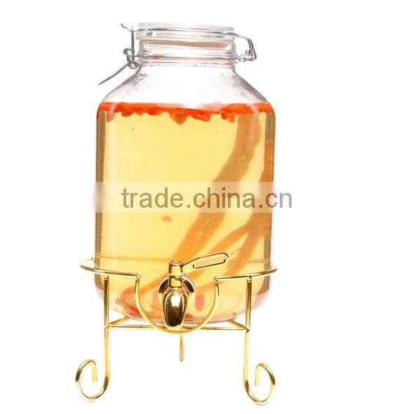 Glass Mason Jar Beverage Drink Dispenser With metal stand and tap