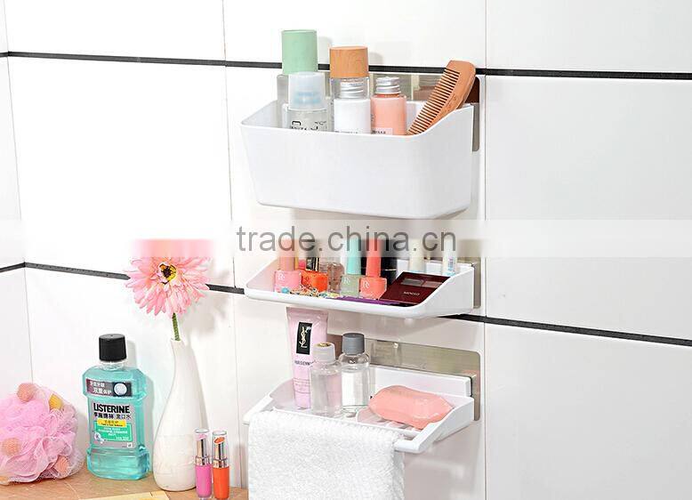 Wholesale Stock Multifunction Kitchen Bathroom No Mark Sticky 3 in 1 Plastic Storage Rack