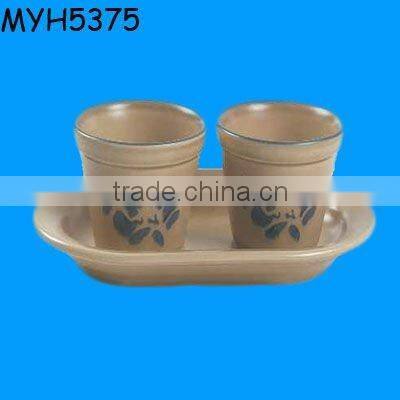 Vintage ceramic flower pots with tray
