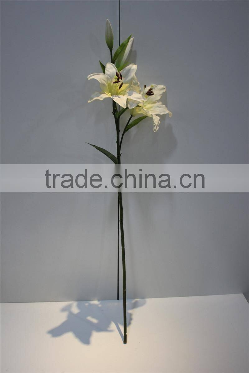 hot sale brand name decorative artificial two flowers two buds lily