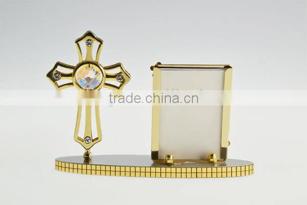 New Product 24K Gold Plated Cross Photo Holder with crystals from swarovski