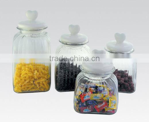 colorful square pasta glass conserve jar with design