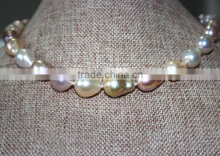 15-16mm multicolors Edison pearl with Gold clasp necklace