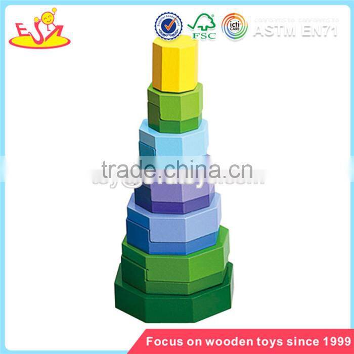Wholesale colorful wooden bricks stacking toy brain training wooden bricks stacking toy W13D055