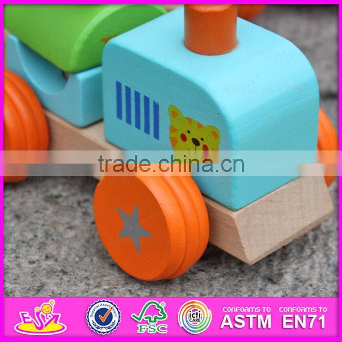 2015 Hot sale Wooden Blocks Train Set Toys Animal Vehicles Toys,Cute wooden animal blocks train toy,Pull Line Train Toy W04A066