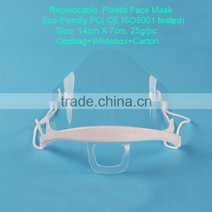 Imported material double-face anti fog fashional transparent clear plastic face mask for food service
