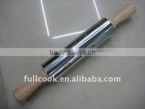 Stainless steel rolling pin w/wooden handle