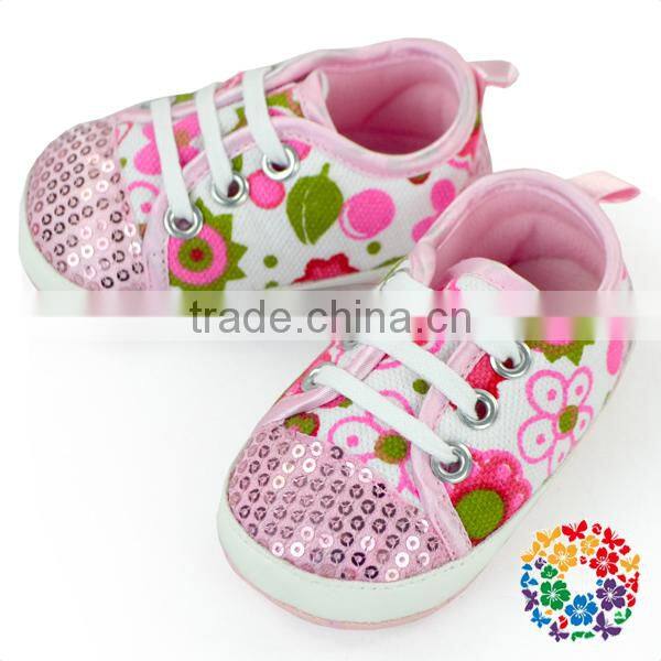 Cute Baby Orthopedic Shoes Flower Pattern Baby Canvas Lace Shoes Wholesale Soft Sole Baby Leather Shoes