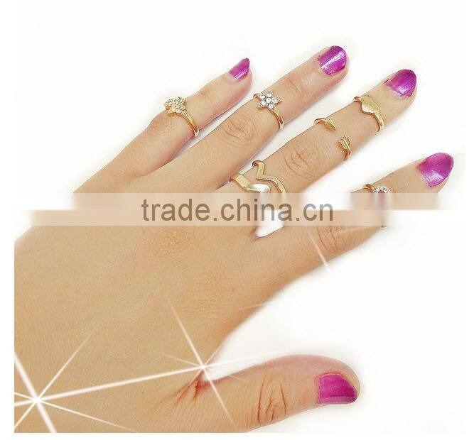 wholesale fashion jewelry six finger rings set gold finger ring set midi ring set
