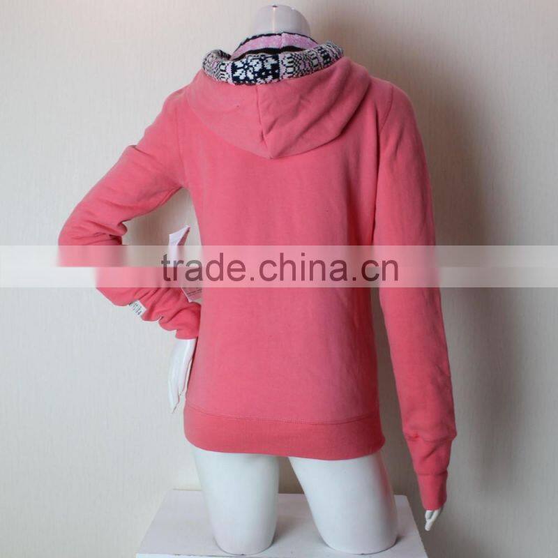 Lady Fashion Zipper-Up Sweatshirt With Chinese Style Hood