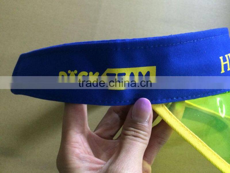 Custom Colorful Plastic And PVC Sun Visor hat with dongguan factory