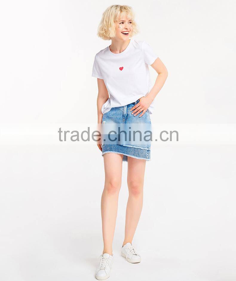 Lovely Heart pattern design custom printing 100% cotton custom O neck women white t shirt