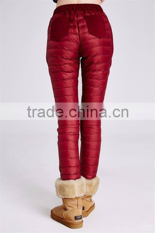 red woman down pants