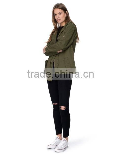 wholesale hooded thick army green wind breaker women winter jacket