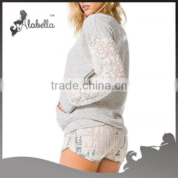 Lace sleeve casual pullover