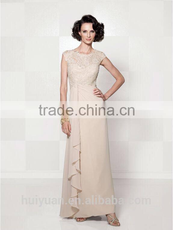 elegant cap sleeve chiffon lace A-line round neck mother bridal dream dress