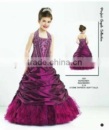 Embroidery beads dark purple kids dress