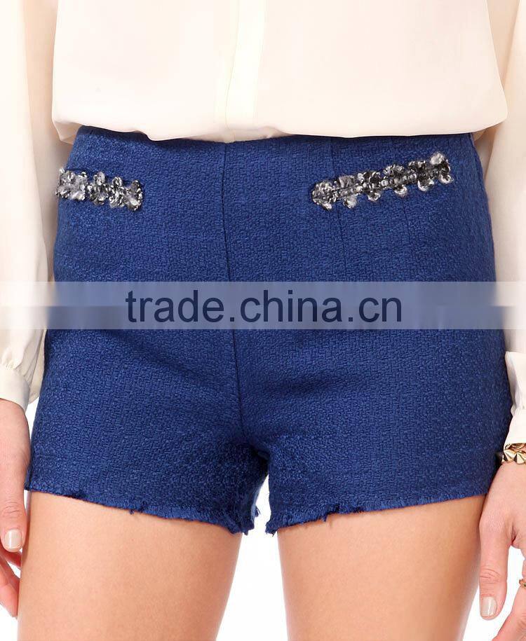 Summer Women Short Pants Casual Skinny Hot Pants Fashion Crimping lady pocket shorts