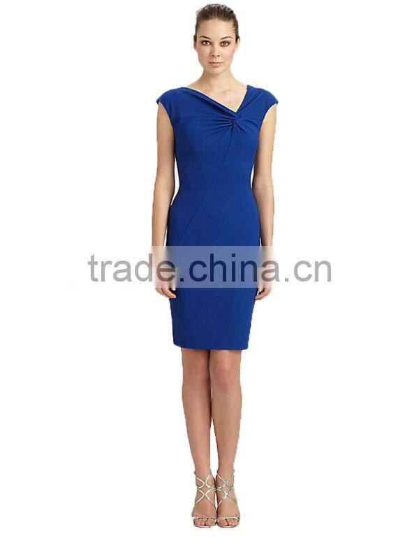 Lady sexy bodycon royal asymmetrical dress career cap sleeve dresses