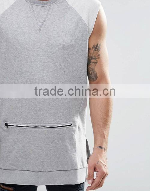 OEM wholesale men stylish zip pocket sleeveless sweatshirt