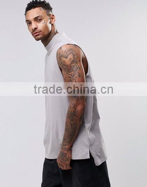 High quality fashion oversized sleeveless turtle neck tee shirt made in china custom factory