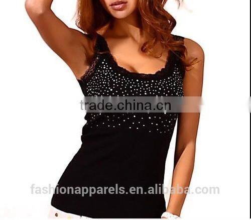 Women Sexy Tank Top Hot Fix Rhinestone