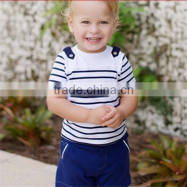 2016 summer male and female baby Navy Striped T-shirt