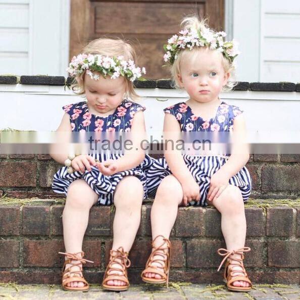 floral printing stripe splicing baby clothes toddle romper for wholesale