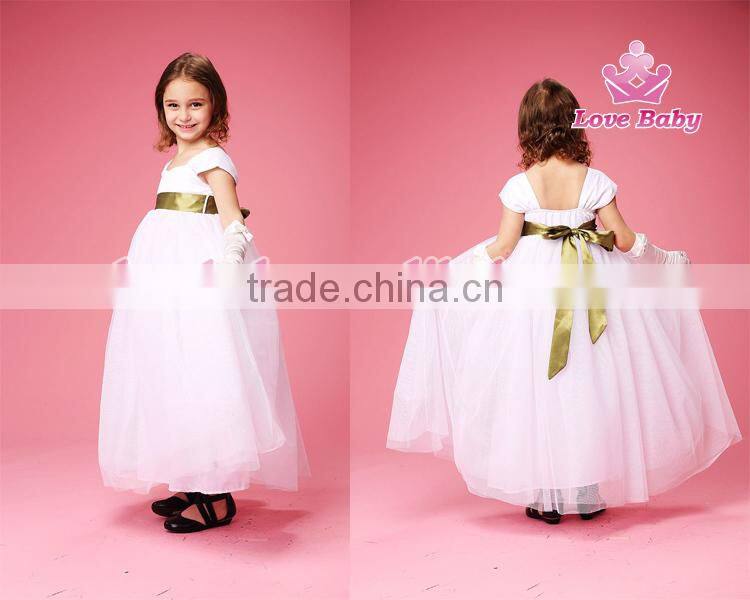 Baby Girls White Party Wedding Elegant Short Sleeves Maxi Dresses