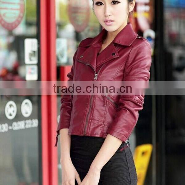 Latest spring and autumn European and American stylish with zipper design elegant slim women leather jacket