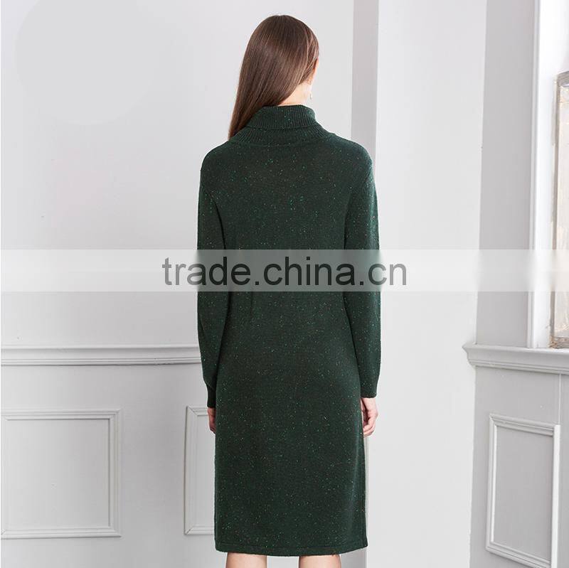 women pullover sweater ladies Plus Size green color turtleneck sweater dress