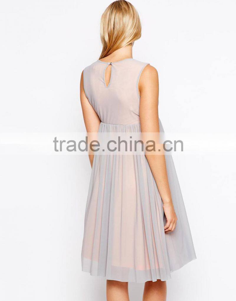 Maternity Exclusive Midi Skater Dress With Twist Front In Mesh With Contrast Lining
