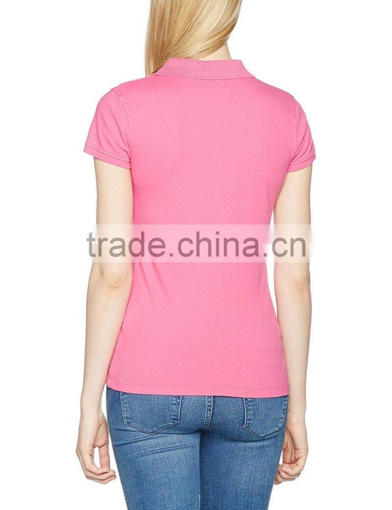 Women's short sleeve pima cotton three-button placket guangzhou polo shirt wholesale