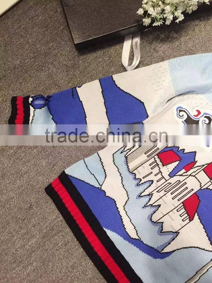 high quality custom Spring new three-dimensional castle pattern round neck collar sweater