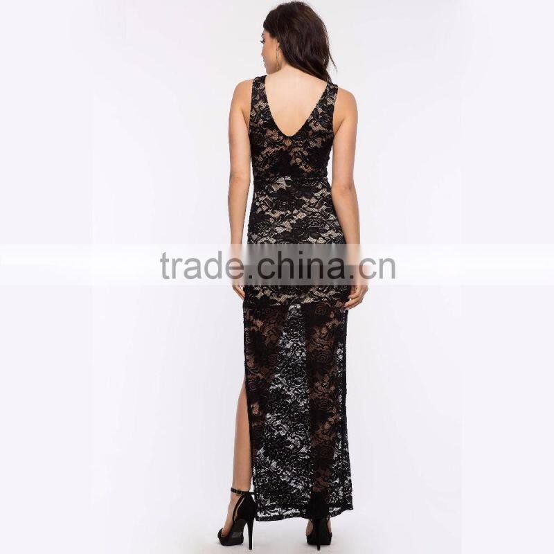 New Arrival Deep V Neck Maxi Long Dress Split Lace Sexy Dresses Women's Evening Dress for OEM 2016