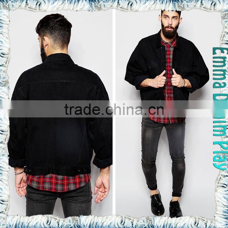 Top Quality Black Mens Long-sleeve Trench Denim Jacket Coats