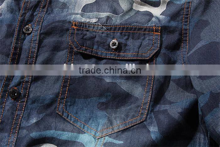 2016 Camouflage style men washed denim casual shirt
