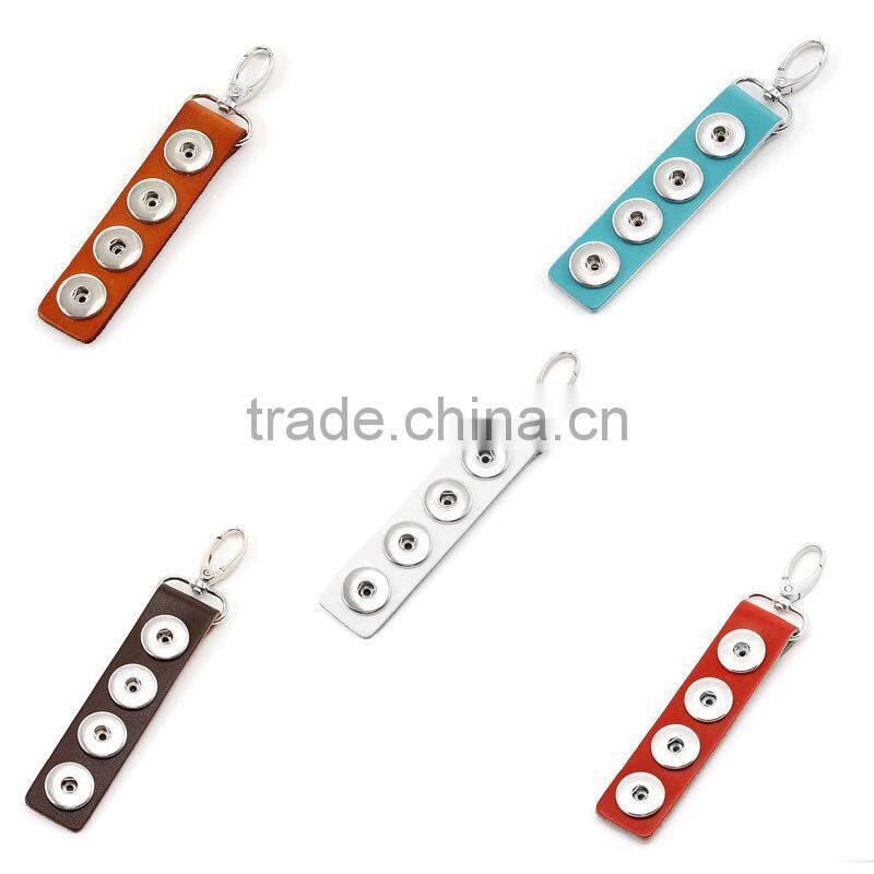 Mixed Real Leather Snap Buttons Key Chains W/Lobster Clasp
