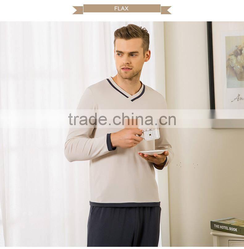 Wholesale Qianxiu Autumn Long Sleeves Cotton Comfort Knit Cotton 100 Mens Male Sleepwear
