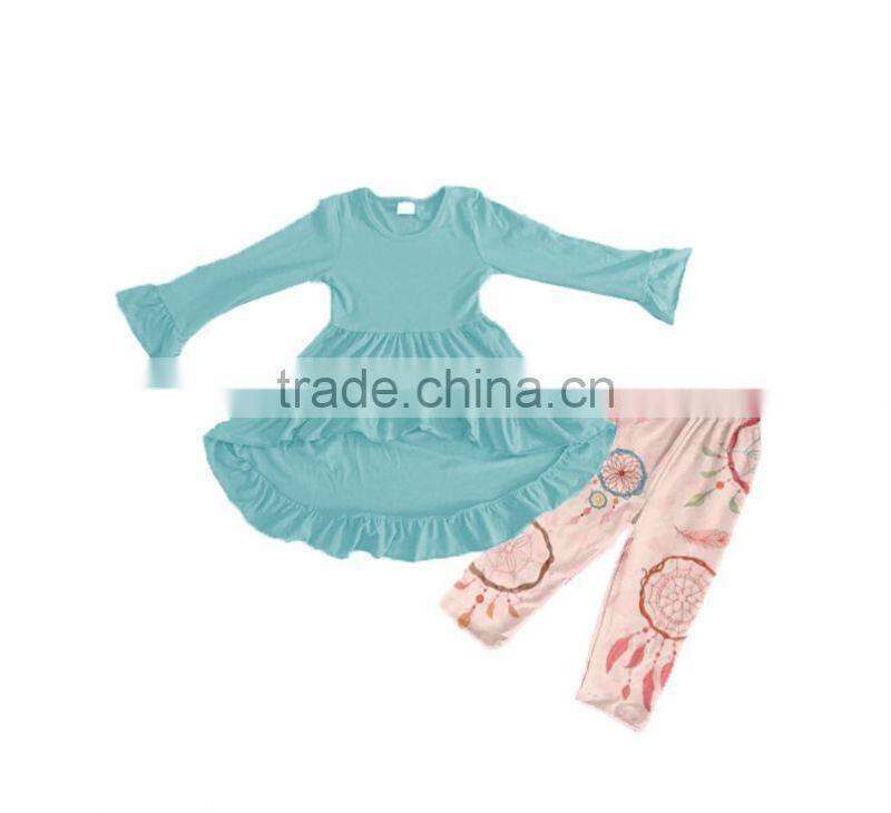 Popular kids solid shirts tops ruffle legging pants outfits baby pants outfit girls dress outfit