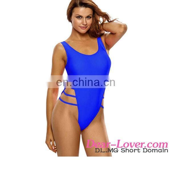 Royal Blue Strappy High Leg Lace Up Back One Piece Swimsuit Sexi Ladies Mature Bikini Swimsuits