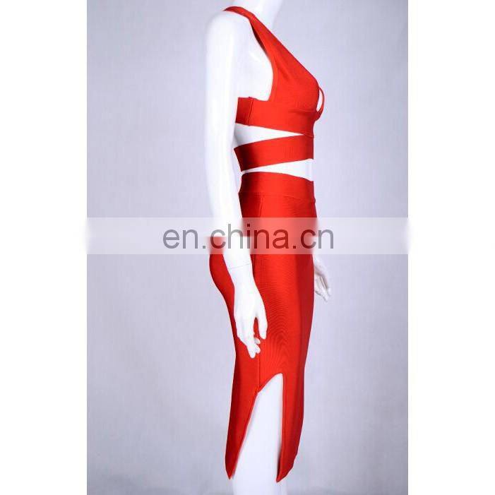 AMIGO 2017 new design red midi slit bodycon bandage dress tight pencil skirt for working women wholesale