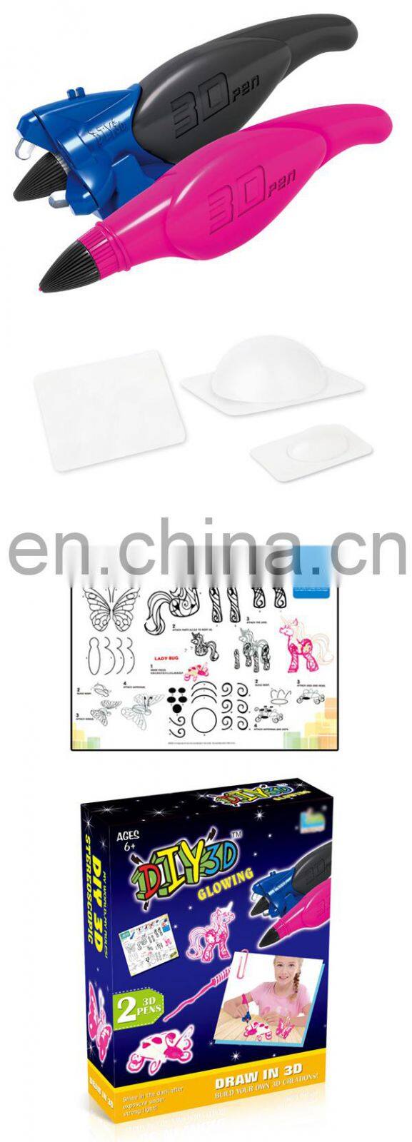 Educational play set glow in the dark diy toys pen 3d game