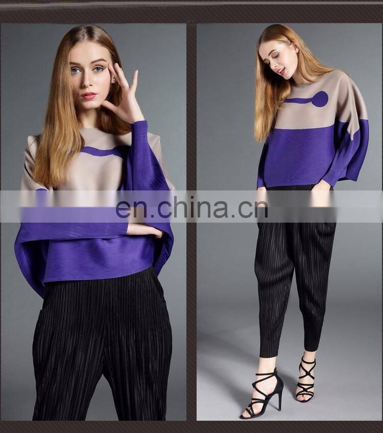 New fashion color block pleated design women cloak style coat